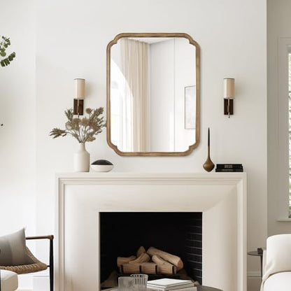 WallBeyond 28" x 40" Rounded Corner Arch Wall Mirror with Wood Frame for Entryway, Living Room or Bedroom Home Decor - Light Woodgrain, Honey-Colored