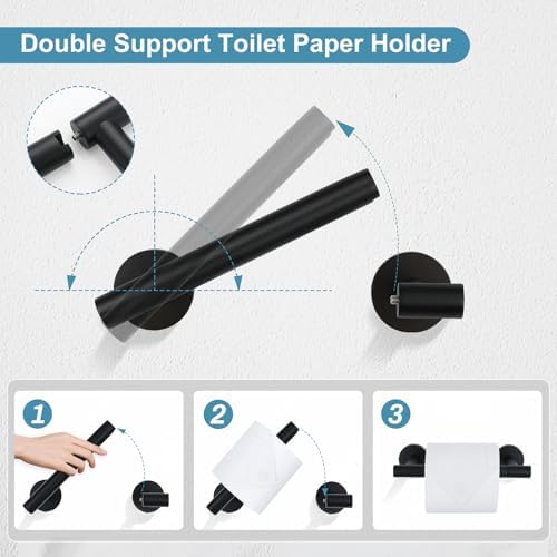 TQKAG 8-Pieces Bathroom Hardware Set, Matte Black Bath Towel Bar Set 23.6"