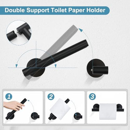 TQKAG 8-Pieces Bathroom Hardware Set, Matte Black Bath Towel Bar Set 23.6"