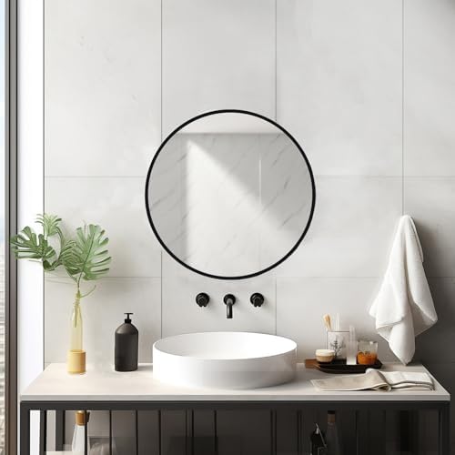 Sunniry 18 inch Round Mirror, Small Circle Mirror, Matte Black Metal Frame