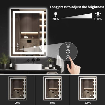 22"x30" Lighted LED Bathroom Mirror with Lights,Dimmable，Anti-Fog,Led Bathroom Vanity Mirror for Wall,Backlit + Front Lit,3 Colors,Memory Function,Shatter-Proof,Tempered Glass,Lighted Mirror