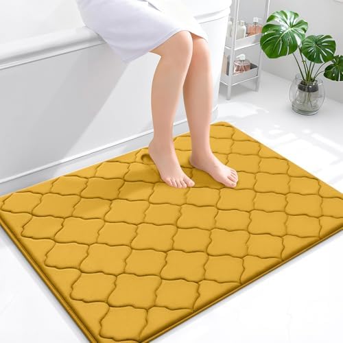 OLANLY Memory Foam Bath Mat Rug 40x32, Ultra Soft Bathroom Rugs, Yellow