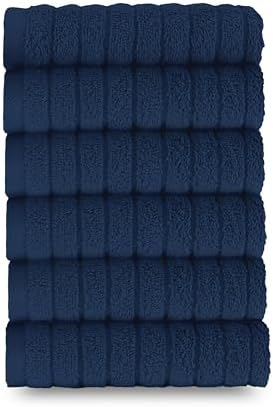 Elegant Comfort 100% Turkish Cotton Corduroy Ribbed Luxury Washcloths 6 Pack Soft 13 x 13 Inch - Higly Absorbent, Durable, Quick Dry, Spa Premium Hotel Quality for Bathroom or Travel, Navy