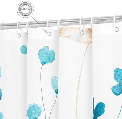 Gibelle Light Blue Beige Watercolor Floral Fabric Shower Curtain, 72x72