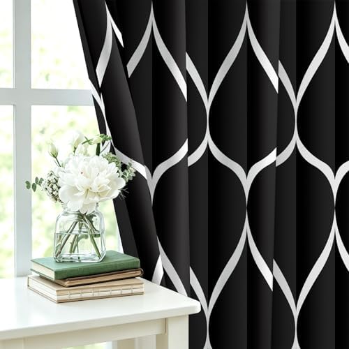 Gelbchu Geometric Shower Curtain for Bathroom, Black, 72x72 Inch