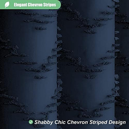 Dynamene Extra Long Boho Shower Curtain Tufted Chevron 72"x96" Navy Blue