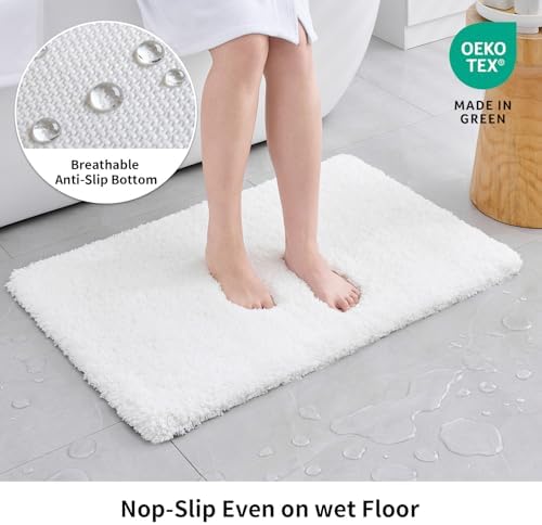 Disolla White Bathroom Rug 24x36 - Non-Slip Plush Thick Bath Mat, Highly Absorbent & Ultra Soft Fluffy Floor Mat, Machine Washable for Shower and Tub