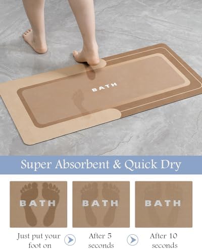 MontVoo-Bath Mat-Bath Mat Rug Non Slip Super Absorbent Stain Resistant Quick Dry Thin Bathroom Rug-Bath Mats for Bathroom Floor Bathtub Vanity-Bathmat Bath Rug Easy Care 17"x50" Brown