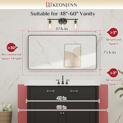 Keonjinn 48 x 24 Inch Black Bathroom Mirror, Tempered Glass Vanity Mirror