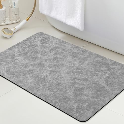 ACCUMTEK Non Slip Bath Mat, Thin Bathroom Rugs Fit Under Door, Quick Dry Bath Mats, Machine Washable Bath Rugs for Bathroom, Bathtub & Kitchen, Bathtub, Light Gray/Crackle/24 x17