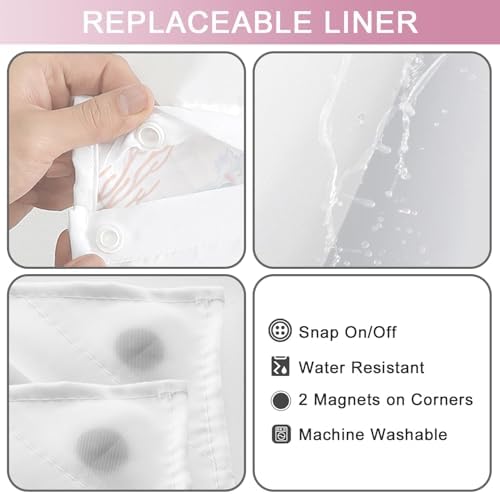 No Hook Shower Curtain and Liner Set, Watercolor Pink Beach Coastal 71x74