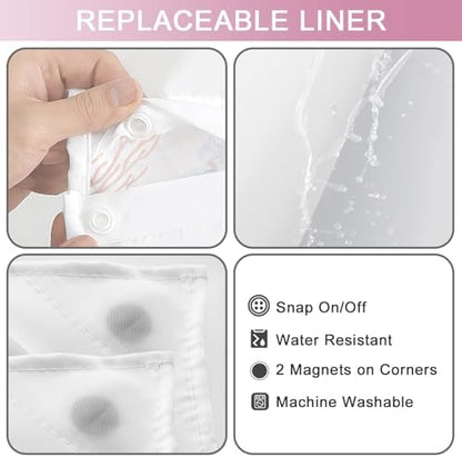 No Hook Shower Curtain and Liner Set, Watercolor Pink Beach Coastal 71x74