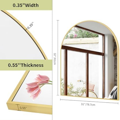 BEAUTYPEAK 31"x32" Arch Bathroom Wall Mirror, Gold