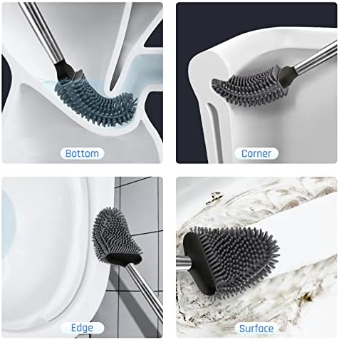 Sellemer Silicone Toilet Brush, Ventilation Slots Base Holder 1 Pack, Black