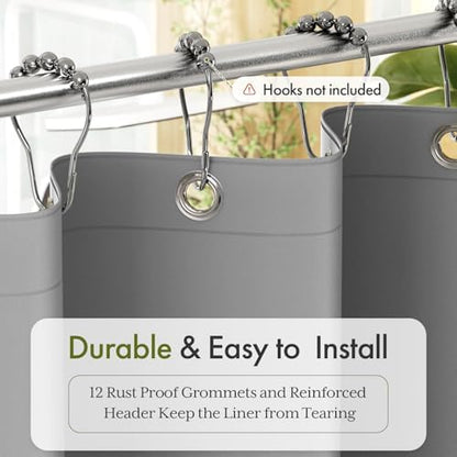Bathway Shower Curtain Liner, Grey Shower Curtain Liner 72x72 PEVA Waterproof Shower Curtain Liner Plastic with 3 Magnets and 12 Rustproof Metal Grommets, Lightweight Shower Liner for Bathroom