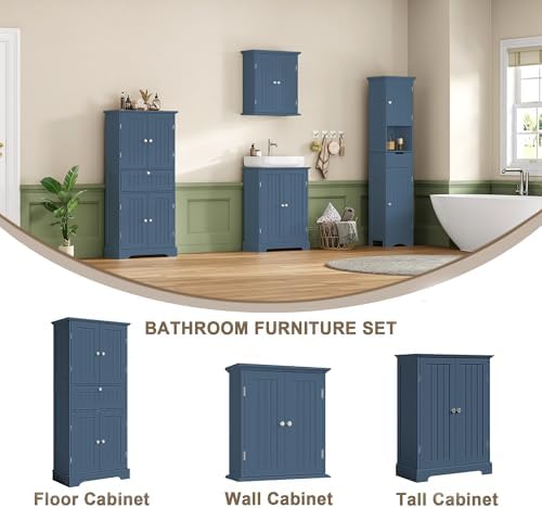 ChooChoo 51" H Bathroom Floor Cabinet with Drawer and Adjustable Shelves