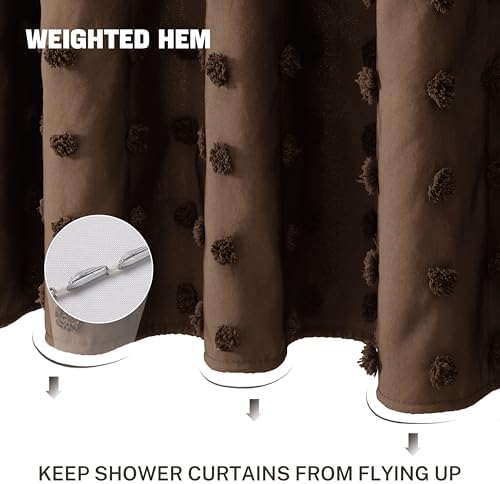 Siiluminisoy Brown Boho Farmhouse Shower Curtain Woven Fabric Shower Curtain, 72 x 78 Pleat Floral Puffs Tufted Textured Modern Farmhouse Minimalist Shower Curtain Set for Bathroom
