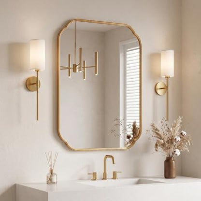 24"x18" Gold Scalloped Mirror for Bathroom, Rust-Proof Metal Frame