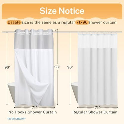 RiverDream Heavyweight Waffle No Hook Shower Curtain with Liner,White,71x98