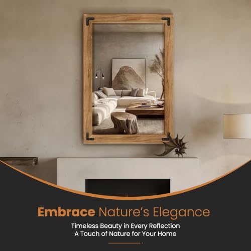 Wood Framed Bathroom Vanity Mirror for Wall, 26"x38" Farmhouse Mirror