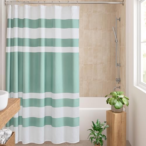 Madison Park Spa Waffle Shower Curtain for Bathroom, 72 x 72, Aqua