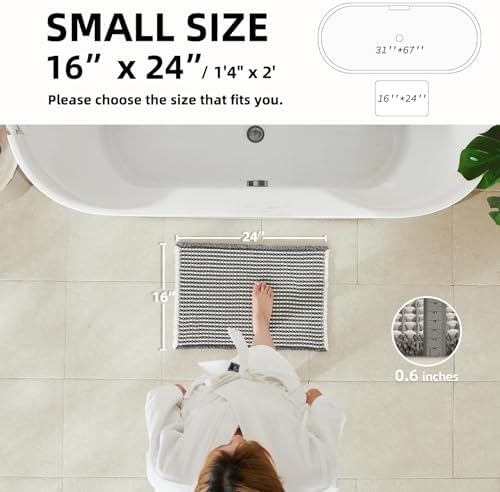 TYUU Waffle Bath Mat, Small Boho Bathroom Rugs Non Slip 24x16 Grey & White