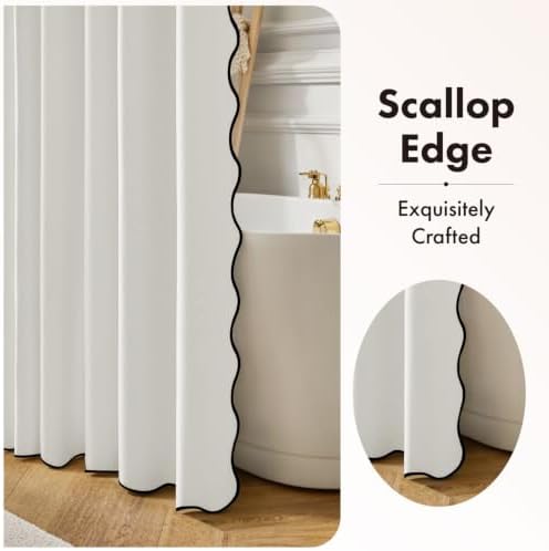 ANRODUO White Scalloped Linen Textured Shower Curtain, W72 x L90