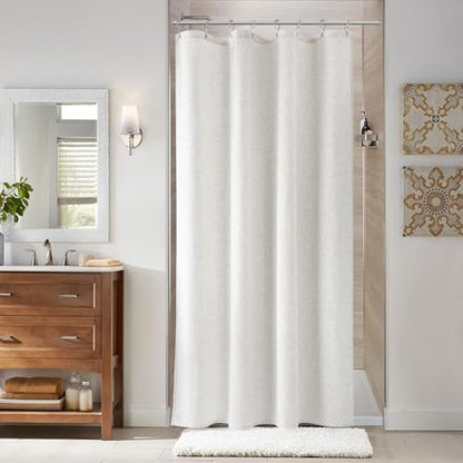 Naturoom Linen Shower Curtain 48x72 Inch for Bathroom Beige White 1 Panel