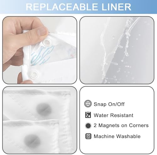 No Hook Shower Curtain and Liner Set, Watercolor Blue Beach Coastal 71x84