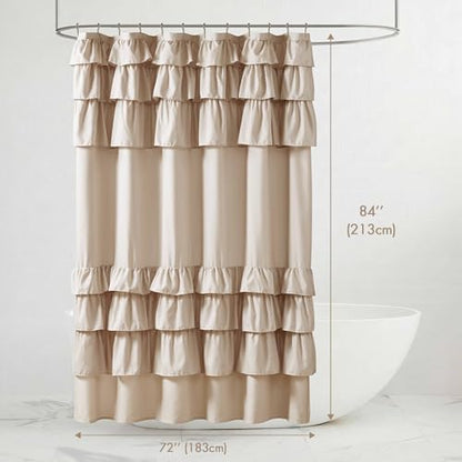 Madison Park Grace Extra Long Ruffle Shower Curtain, 72"x 84", Beige