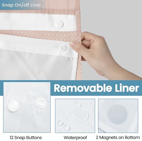 Heavyweight Waffle No Hook Shower Curtain with Liner, Blush Pink, 71x74