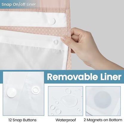Heavyweight Waffle No Hook Shower Curtain with Liner, Blush Pink, 71x74