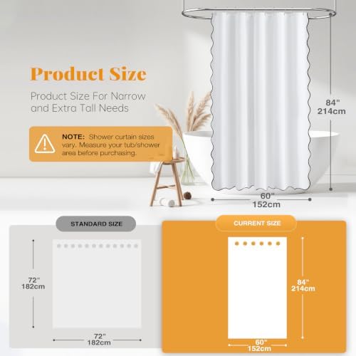 BTTN Boho Scalloped Linen Textured Cloth Shower Curtain Set, 60x84, White