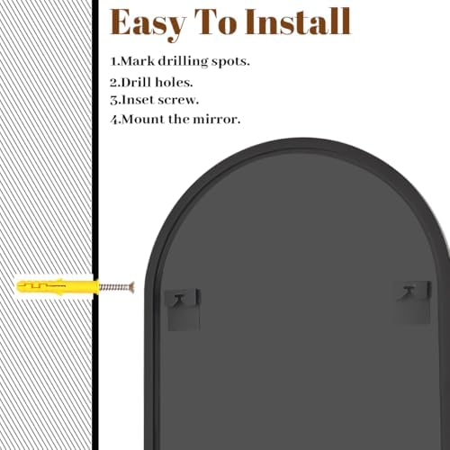 VooBang Large Arched Wall Mirror, 36 x 48 inch Arch Bathroom Mirror Black