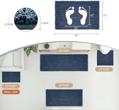 Disolla Small Bath Mat 17x24 Inch - Chenille Blue Bathroom Rug, Extra Soft Absorbent Plush Shaggy Bathmat, Non-Slip Machine Washable Floor Mat for Shower, Tub and Sink