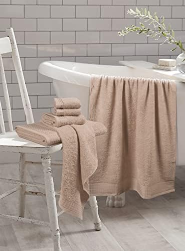 GLAMBURG 100% Cotton Ultra Soft 6 Pack Towel Set, Contains 2 Bath Towels 28x55 Inches, 2 Hand Towels 16x24 Inches & 2 Wash Coths 12x12 Inches, Compact Absorbent Lightweight & Quickdry - Tan