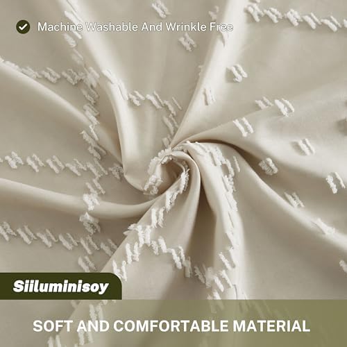 Siiluminisoy Beige Boho Woven Fabric Cute Shower Curtain, 72 x 72 Tufted Chevron Textured Striped Modern Farmhouse Minimalist Cloth Shower Curtain for Bathroom