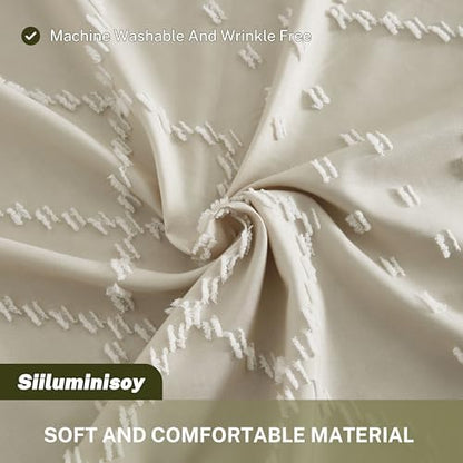 Siiluminisoy Beige Boho Woven Fabric Cute Shower Curtain, 72 x 72 Tufted Chevron Textured Striped Modern Farmhouse Minimalist Cloth Shower Curtain for Bathroom