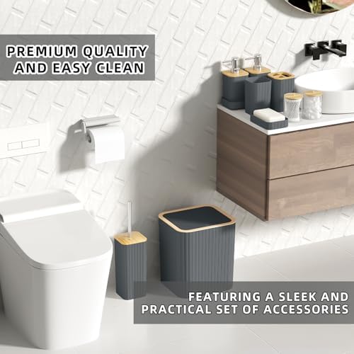 XLHOMO Bathroom Accessories Set - 25PC Grey Bathroom Set, Bathroom Set with Shower Curtain and Rugs, Grey Shower Curtain Set, Toilet Brush, Bathroom Trash Can