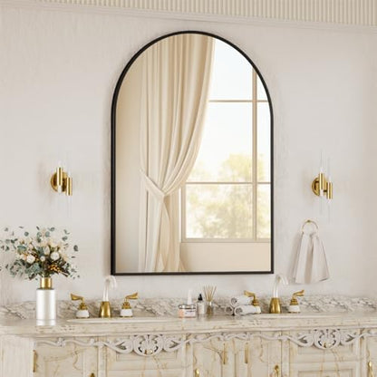BEAUTYPEAK 30"x40" Arch Bathroom Wall Mirror, Black