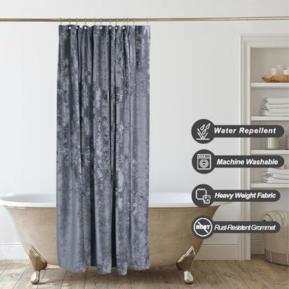 TAMGHO Crushed Velvet Shower Curtain, Grey, 72" x 72”