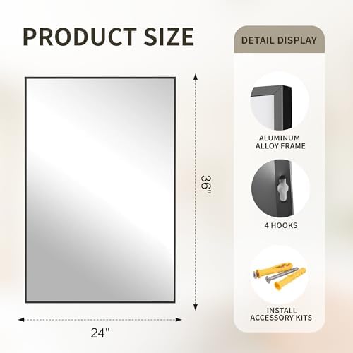 FICTOR Bathroom Vanity Mirror for Over Sink, 24" x 36", Black