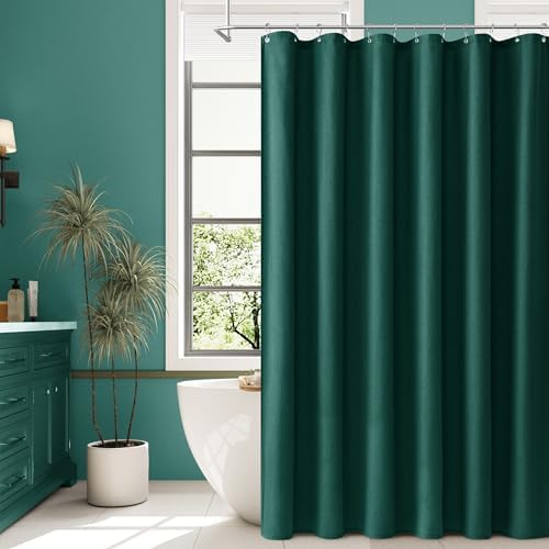 Naturoom Linen Shower Curtain 72 Inch Long for Bathroom Dark Green 1 Panel