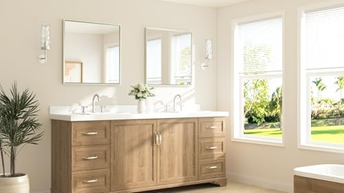 TETOTE Brushed Nickel Bathroom Mirror for Over Sink 30" x 30" Brushed Nickel Beveled Framed Rectangle Vanity Mirror for Bathroom, Bedroom, Entryway, Living Room, Tempered Glass, Stronger Frame