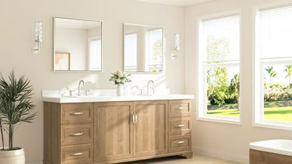 TETOTE Brushed Nickel Bathroom Mirror for Over Sink 30" x 30" Brushed Nickel Beveled Framed Rectangle Vanity Mirror for Bathroom, Bedroom, Entryway, Living Room, Tempered Glass, Stronger Frame
