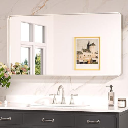 Keonjinn 42 x 20 Inch Brushed Nickel Bathroom Mirrors for Over Sink