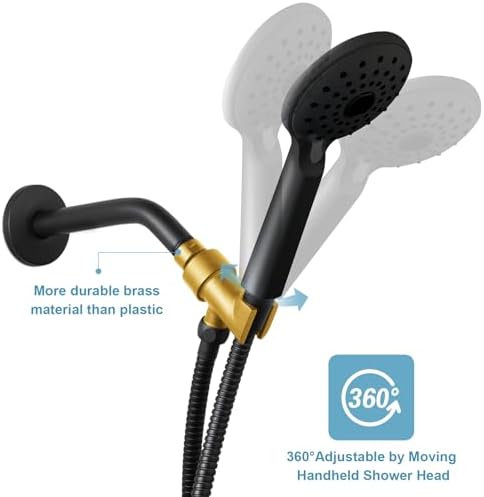 OFFO Shower Head Holder for Handheld Shower Head, Adjustable Shower Arm Mount for Connecting Shower Arm and Shower Hose, 1/2 Inch IPS Female Inlet and Male Outlet, Matte Black Finish