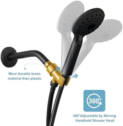 OFFO Shower Head Holder for Handheld Shower Head, Adjustable Shower Arm Mount for Connecting Shower Arm and Shower Hose, 1/2 Inch IPS Female Inlet and Male Outlet, Matte Black Finish
