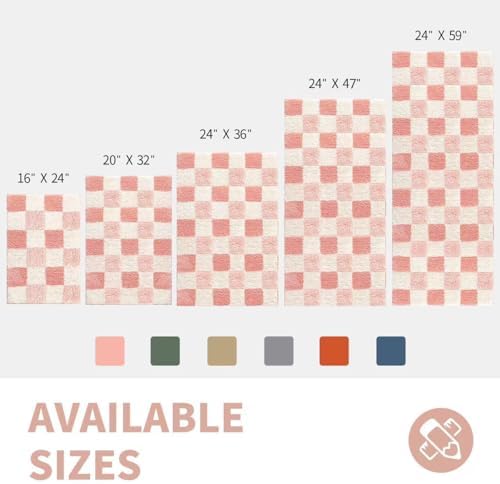 CozeCube Blossom Pink Checkered Bath Runner 59"x24" Non Slip Washable Rug