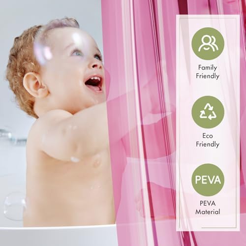 Amazer Shower Curtain Liner 72x72, Plastic Shower Liner PEVA Medium Weight Inside Shower Curtains for Bathroom with Rustproof Grommets, Clear Pink
